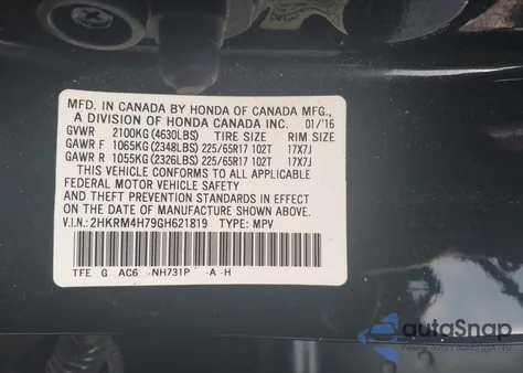 2016 Honda Cr-V Ex-L z USA, uszkodzony, nr VIN 2HKRM4H79GH621819